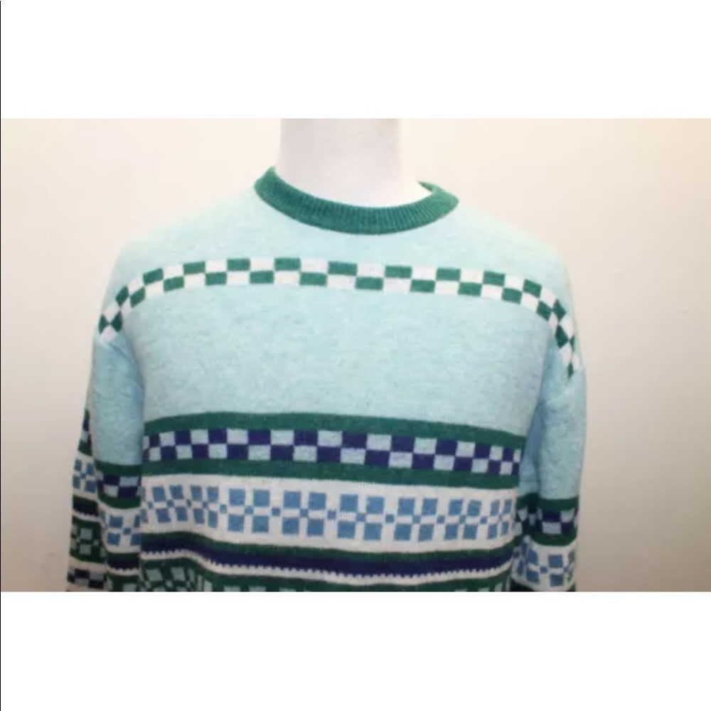 Valentino Garavani Men Sweater Green Geometrical  100% Wool Made In Italy Large